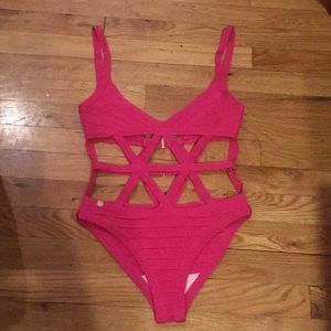 Herve Leger pink bandage swimsuit
